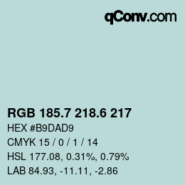 カラーコード: RGB 185.7 218.6 217 | qconv.com