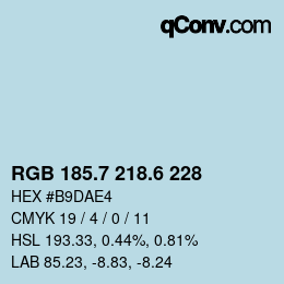 カラーコード: RGB 185.7 218.6 228 | qconv.com