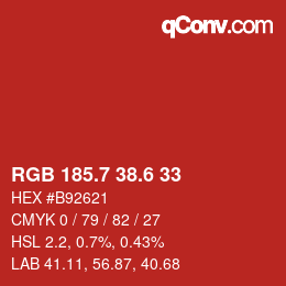 カラーコード: RGB 185.7 38.6 33 | qconv.com