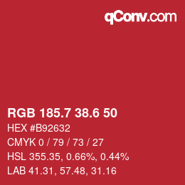 カラーコード: RGB 185.7 38.6 50 | qconv.com
