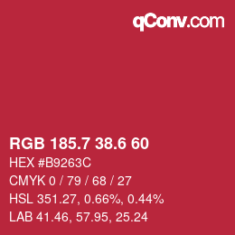 カラーコード: RGB 185.7 38.6 60 | qconv.com