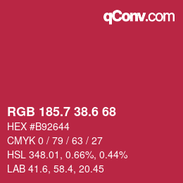 カラーコード: RGB 185.7 38.6 68 | qconv.com