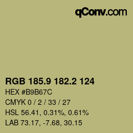 Color code: RGB 185.9 182.2 124 | qconv.com