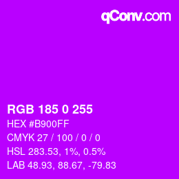 Color code: RGB 185 0 255 | qconv.com