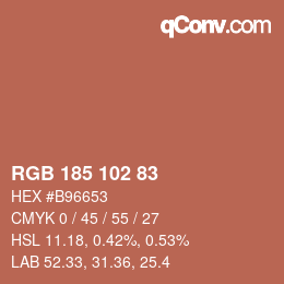 Color code: RGB 185 102 83 | qconv.com