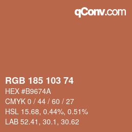 Color code: RGB 185 103 74 | qconv.com