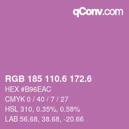 カラーコード: RGB 185 110.6 172.6 | qconv.com