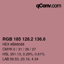 カラーコード: RGB 185 128.2 136.6 | qconv.com