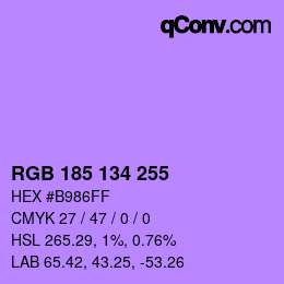 Color code: RGB 185 134 255 | qconv.com