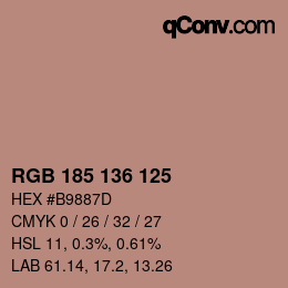 Color code: RGB 185 136 125 | qconv.com