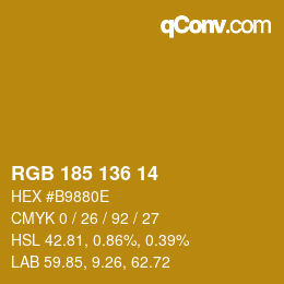 Color code: RGB 185 136 14 | qconv.com