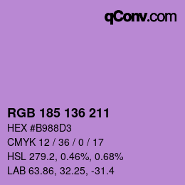 Color code: RGB 185 136 211 | qconv.com