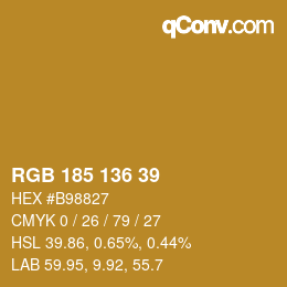Color code: RGB 185 136 39 | qconv.com