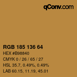 Color code: RGB 185 136 64 | qconv.com