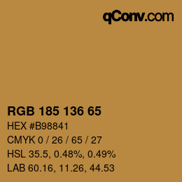 Color code: RGB 185 136 65 | qconv.com