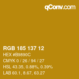 Color code: RGB 185 137 12 | qconv.com