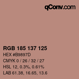 Color code: RGB 185 137 125 | qconv.com