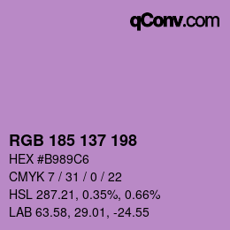Color code: RGB 185 137 198 | qconv.com