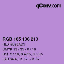 Color code: RGB 185 138 213 | qconv.com