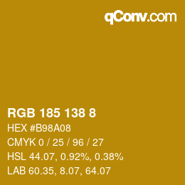 Color code: RGB 185 138 8 | qconv.com