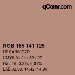 Color code: RGB 185 141 125 | qconv.com