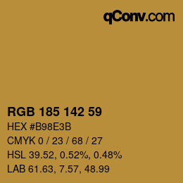 Color code: RGB 185 142 59 | qconv.com