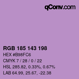 Color code: RGB 185 143 198 | qconv.com