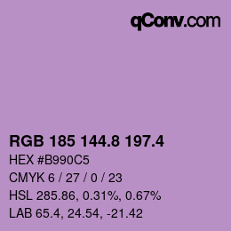 カラーコード: RGB 185 144.8 197.4 | qconv.com