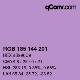 Color code: RGB 185 144 201 | qconv.com