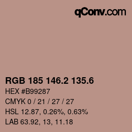 カラーコード: RGB 185 146.2 135.6 | qconv.com