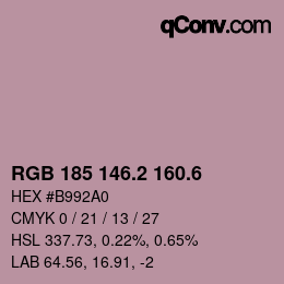 カラーコード: RGB 185 146.2 160.6 | qconv.com
