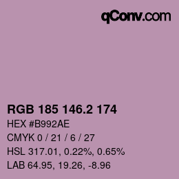 カラーコード: RGB 185 146.2 174 | qconv.com