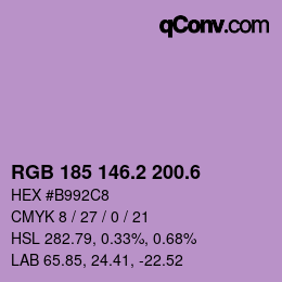 カラーコード: RGB 185 146.2 200.6 | qconv.com