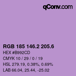 カラーコード: RGB 185 146.2 205.6 | qconv.com