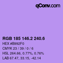 カラーコード: RGB 185 146.2 240.6 | qconv.com