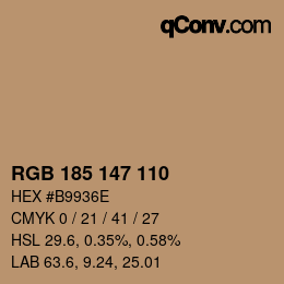 Color code: RGB 185 147 110 | qconv.com