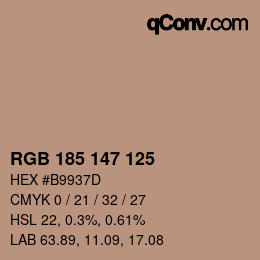 Color code: RGB 185 147 125 | qconv.com