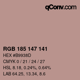 Color code: RGB 185 147 141 | qconv.com