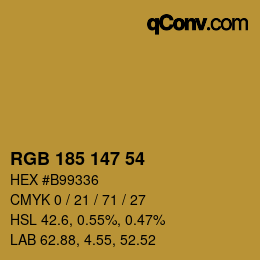 Color code: RGB 185 147 54 | qconv.com