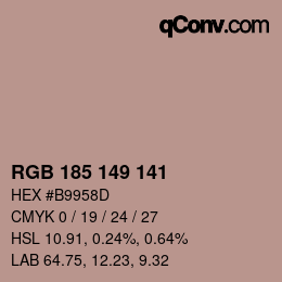 Color code: RGB 185 149 141 | qconv.com
