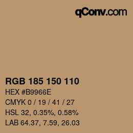 Color code: RGB 185 150 110 | qconv.com