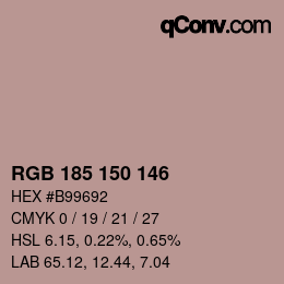 颜色代码: RGB 185 150 146 | qconv.com