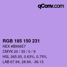 Color code: RGB 185 150 231 | qconv.com