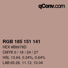 颜色代码: RGB 185 151 141 | qconv.com