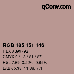 Color code: RGB 185 151 146 | qconv.com
