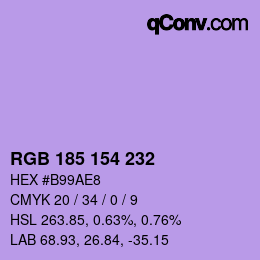 Color code: RGB 185 154 232 | qconv.com