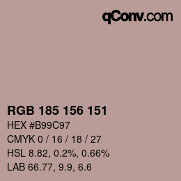 Color code: RGB 185 156 151 | qconv.com