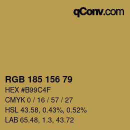 Color code: RGB 185 156 79 | qconv.com