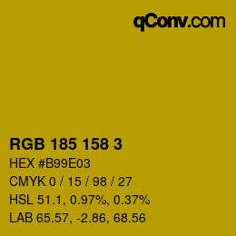 Color code: RGB 185 158 3 | qconv.com