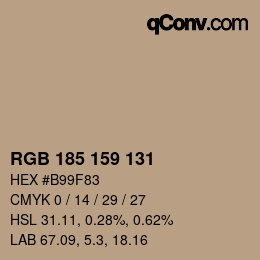 Color code: RGB 185 159 131 | qconv.com